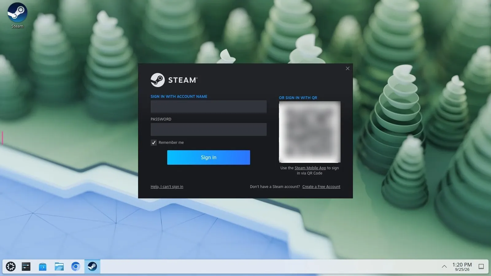 Steam sign in window in the Ubuntu KDE Webtop after typing steam Steam sign in window in the Ubuntu KDE Webtop after typing steam